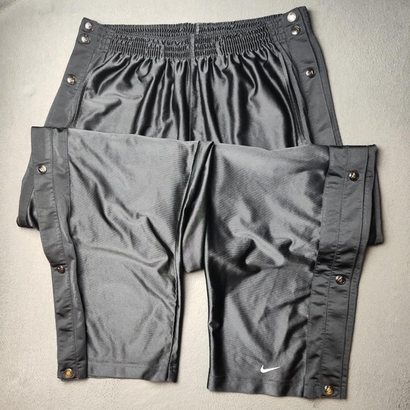Vintage Nike Pants Men 2XL Black Tearaway Snap Track Warm-Up Swoosh Tricot Shiny - Picture 3 of 14